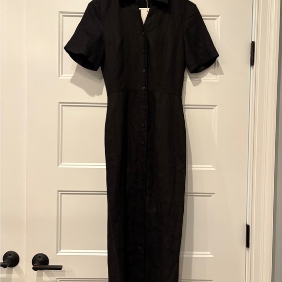 Hevron linen Black Button-Down Dress - Picture 2 of 5